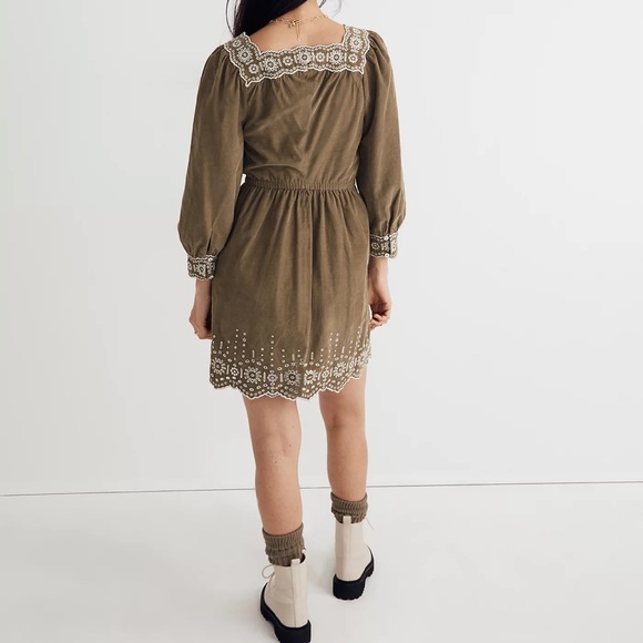 Madewell Embroidered Corduroy Square-Neck Mini Dress 1x - Picture 2 of 5